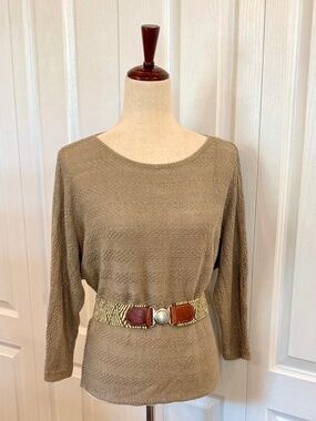 Woman's Size XS-S 100% Linen, Sweater by Tahari, Mixed Knit, Dolman Sleeve, Gray